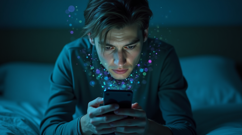 young man looking at his mobile phone, anxious face