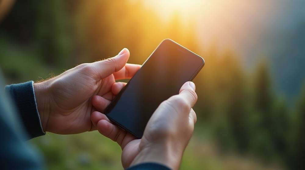 mobile phone out in natural setting, relaxed